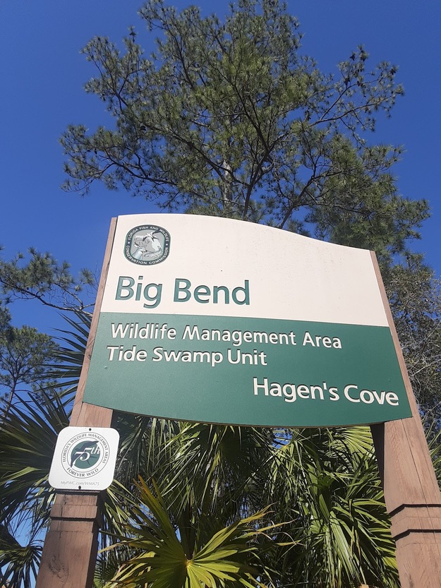 Wildlife info shiled in Hagens Cove Park FL