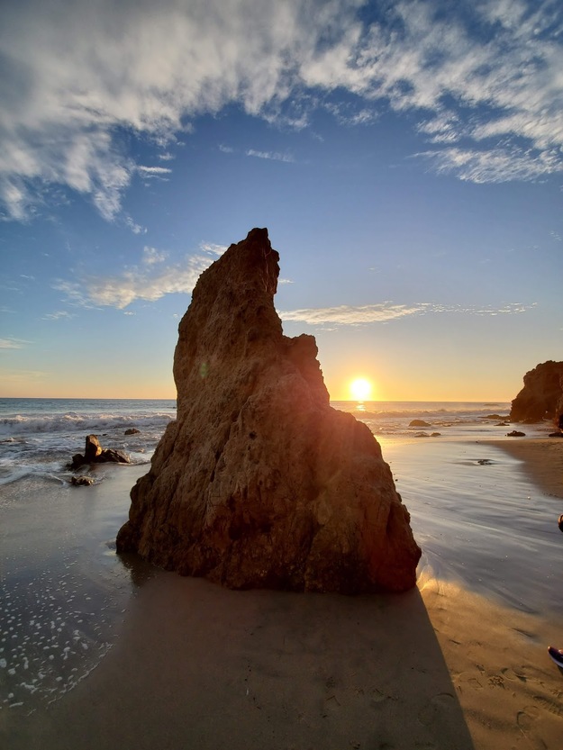 Sun and the rocks on El Matador Beach California