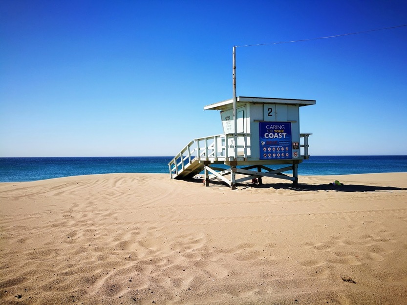 Lifeguard tower on Zuma Beach California
