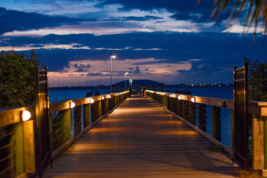 Melbourne Beach pier at night