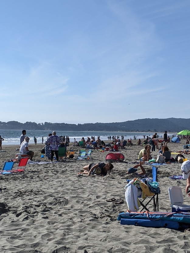 Crowded beach in Stinson Beach California