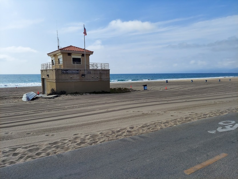 Lifeguard tower on Dockweiler Beach California