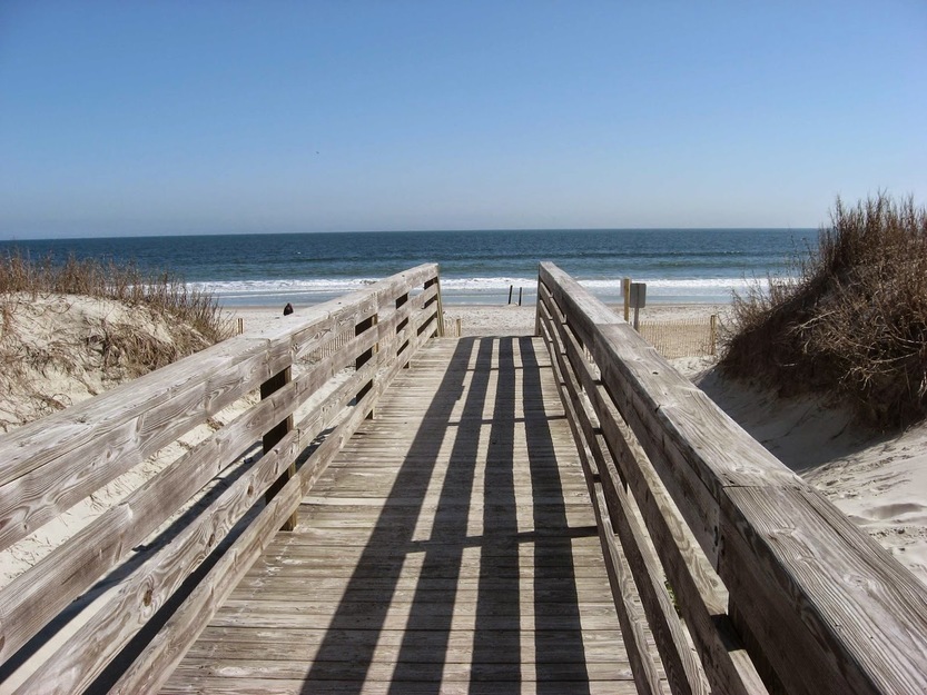 Wooden boardwalk on Ocean Park Beach