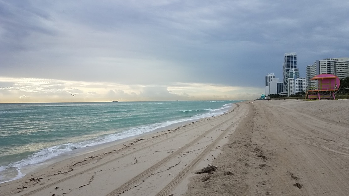 Grey clouds over an empty beach