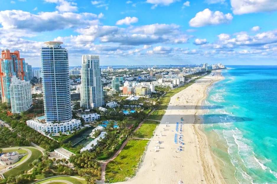 Mid Beach Miami Beach FL drone view