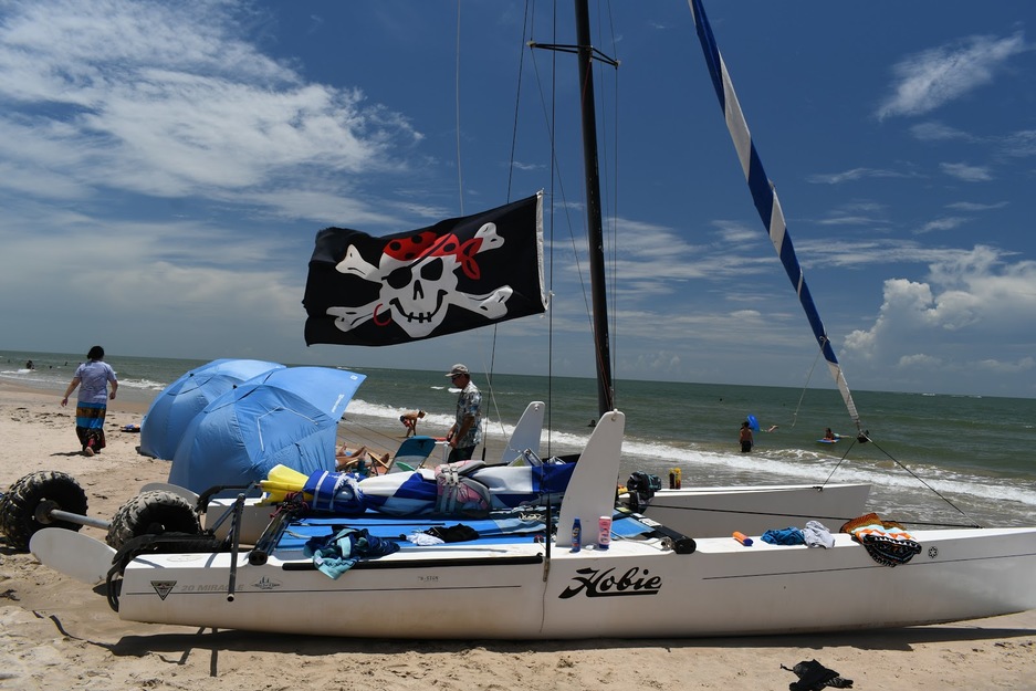 Boat with a pirate flag