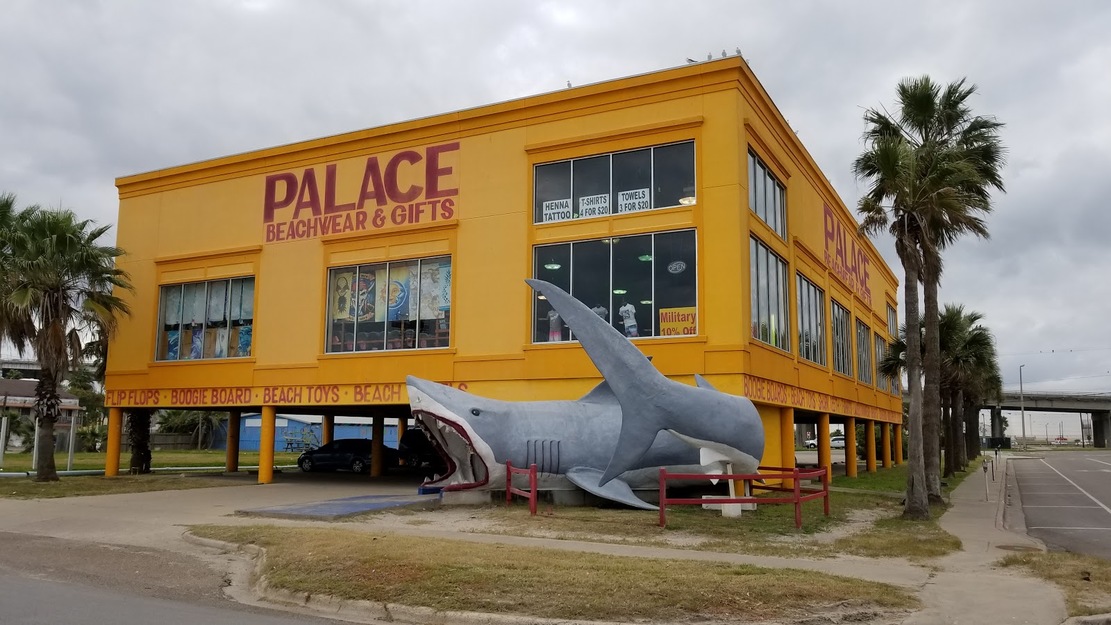 Shark near the yellow building