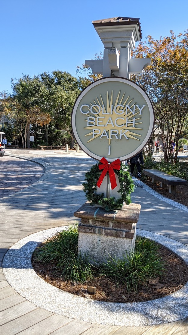Coligny Beach Park entrance shield