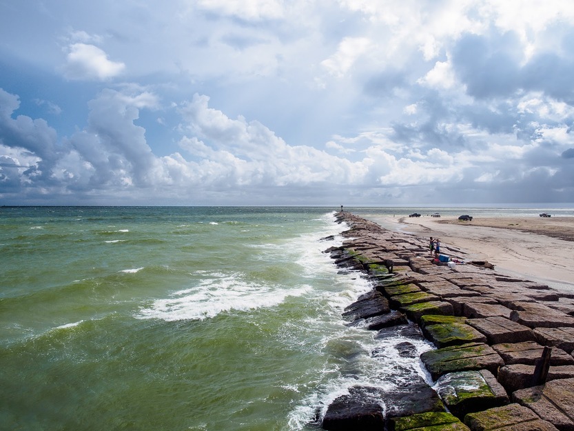 Rocky jetty near Matagorda Bay Nature Park Beach