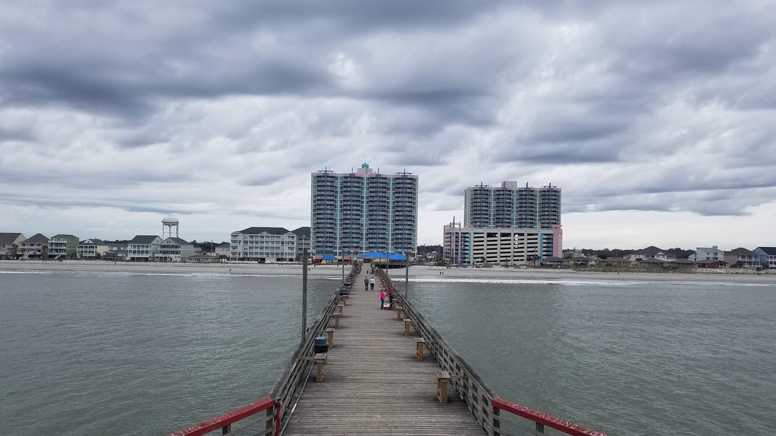 View of the city from a wooden pier