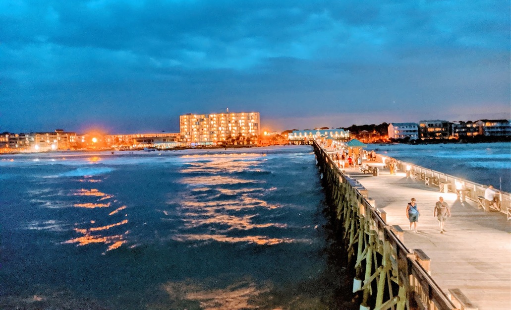 Night view from Folly Beach Pier