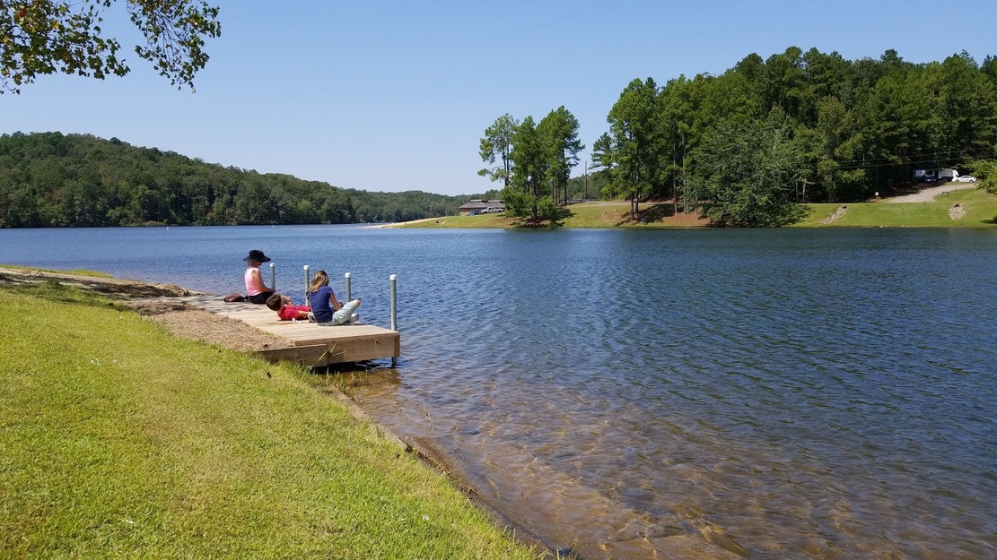 People on the lake shore